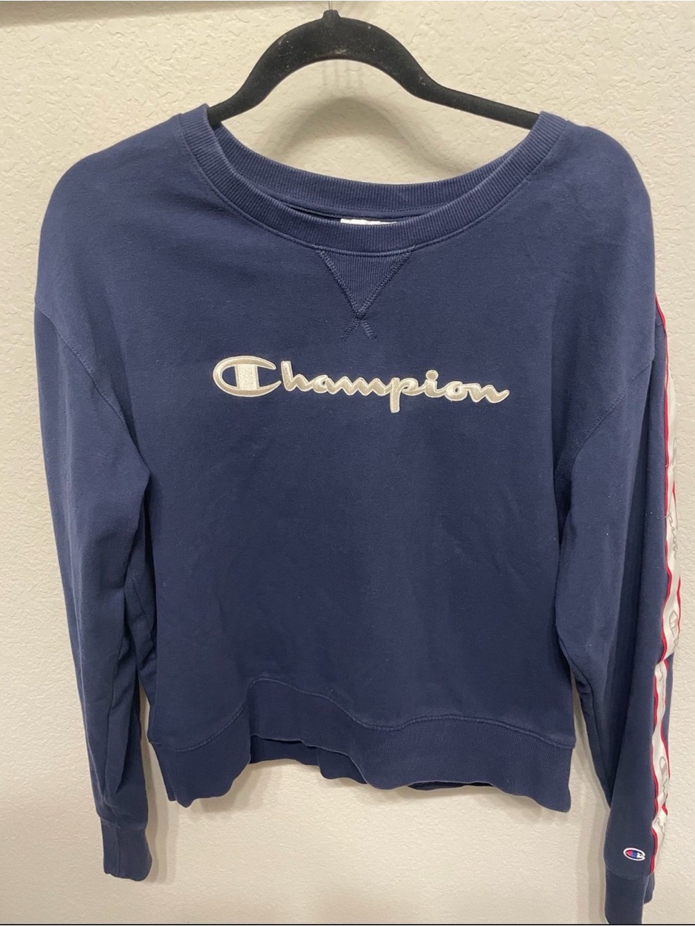 Champion Women’s Navy Crewneck Sweatshirt with Script Logo